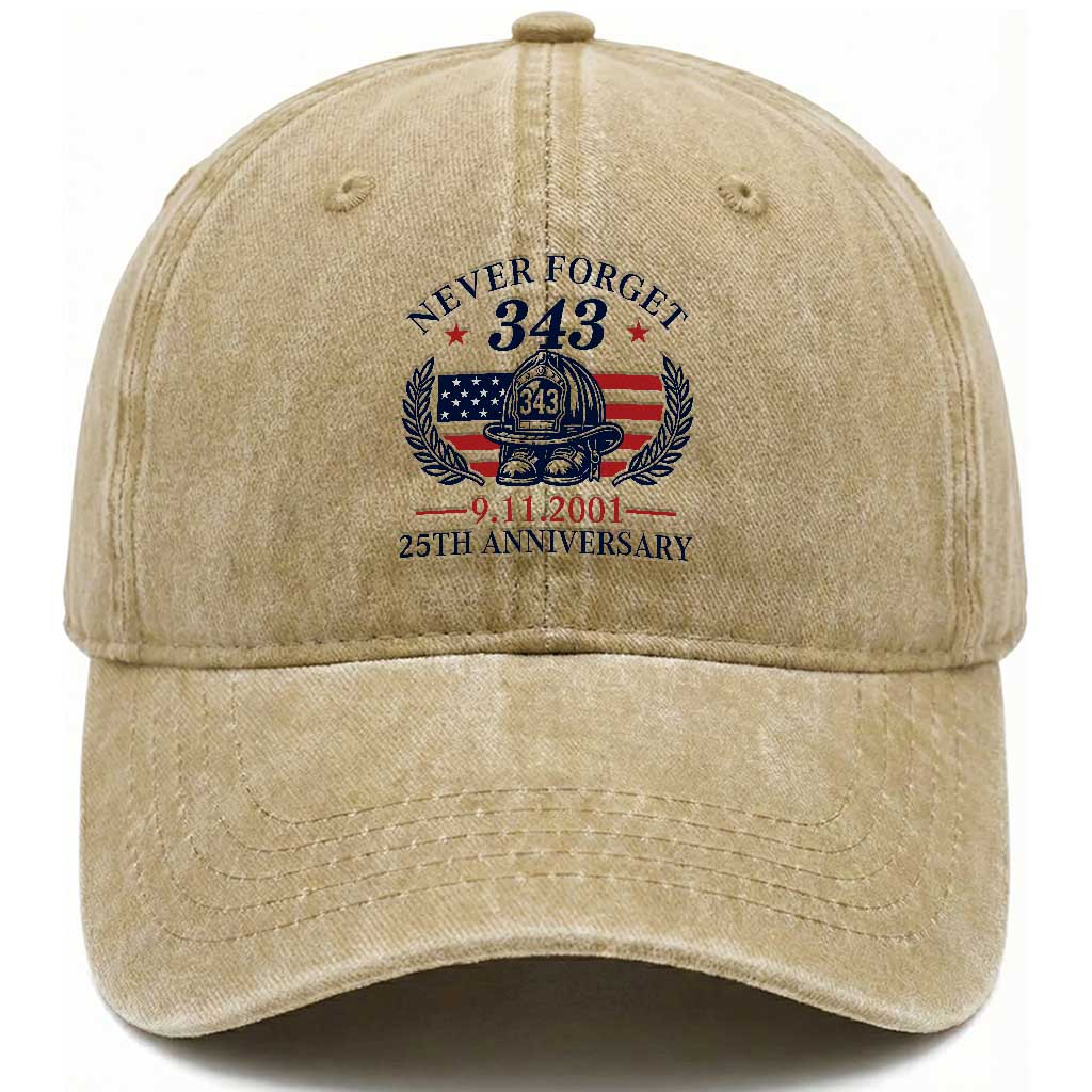 Firefighter Memorial Never Forget 343 Washed Cotton Baseball Cap 25th Anniversary Patriotic Honor 9 11 Tribute TS02 Print Your Wear