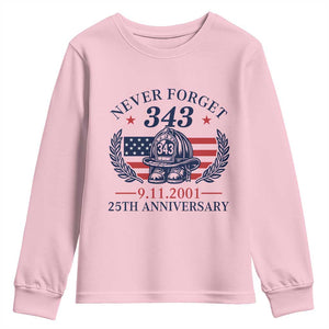 Firefighter Memorial Never Forget 343 Youth Sweatshirt 25th Anniversary Patriotic Honor 9 11 Tribute TS02 Light Pink Print Your Wear