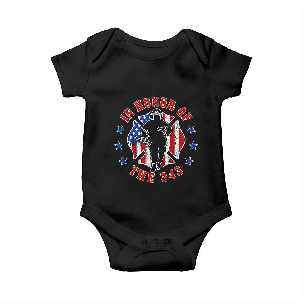 Firefighter Memorial In Honor Of The 343 Maltese Cross Graphic Baby Onesie Patriotic 9 11 Memorial Tribute TS02 Black Print Your Wear