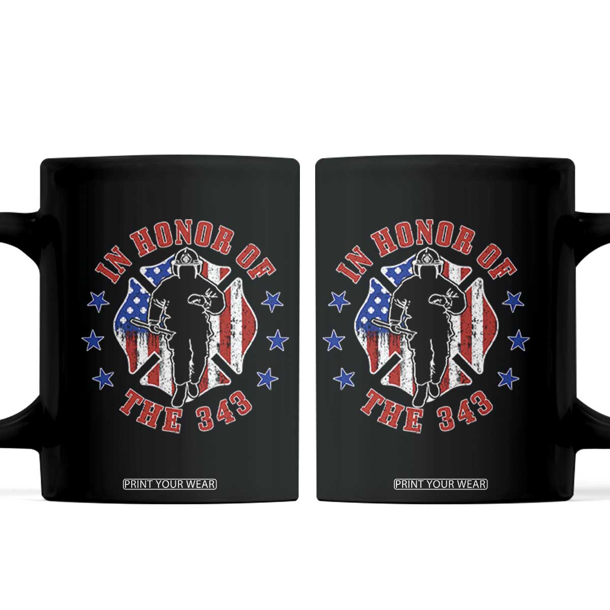 Firefighter Memorial In Honor Of The 343 Maltese Cross Graphic Coffee Mug Patriotic 9 11 Memorial Tribute TS02 Black Print Your Wear