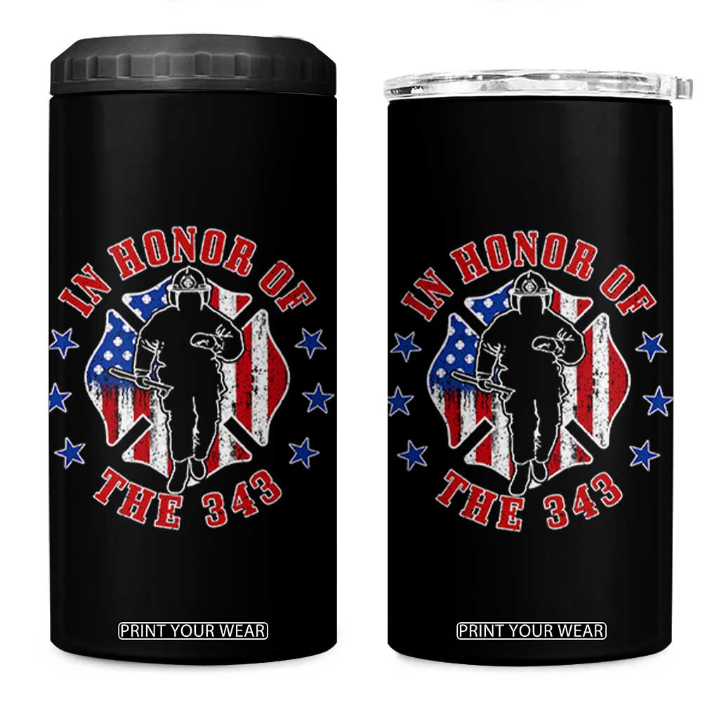 Firefighter Memorial In Honor Of The 343 Maltese Cross Graphic 4 in 1 Can Cooler Tumbler Patriotic 9 11 Memorial Tribute TS02 One Size: 16 oz Black Print Your Wear