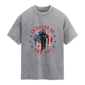 Firefighter Memorial In Honor Of The 343 Maltese Cross Graphic Washed Cotton T-Shirt Patriotic 9 11 Memorial Tribute