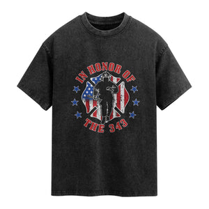 Firefighter Memorial In Honor Of The 343 Maltese Cross Graphic Washed Cotton T-Shirt Patriotic 9 11 Memorial Tribute