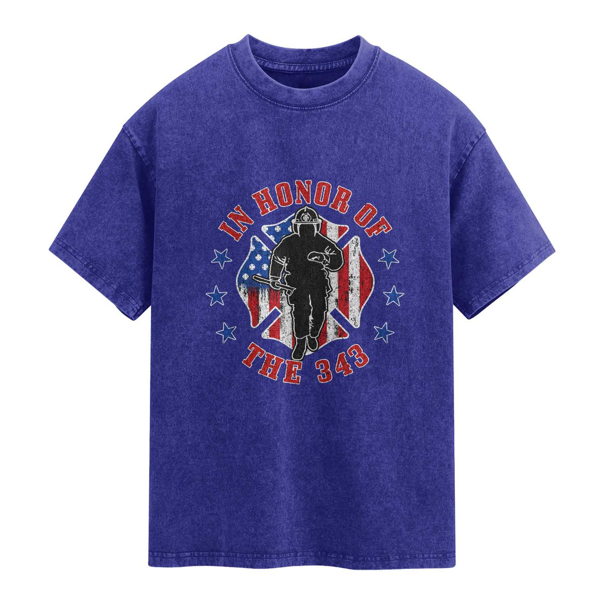 Firefighter Memorial In Honor Of The 343 Maltese Cross Graphic Washed Cotton T-Shirt Patriotic 9 11 Memorial Tribute