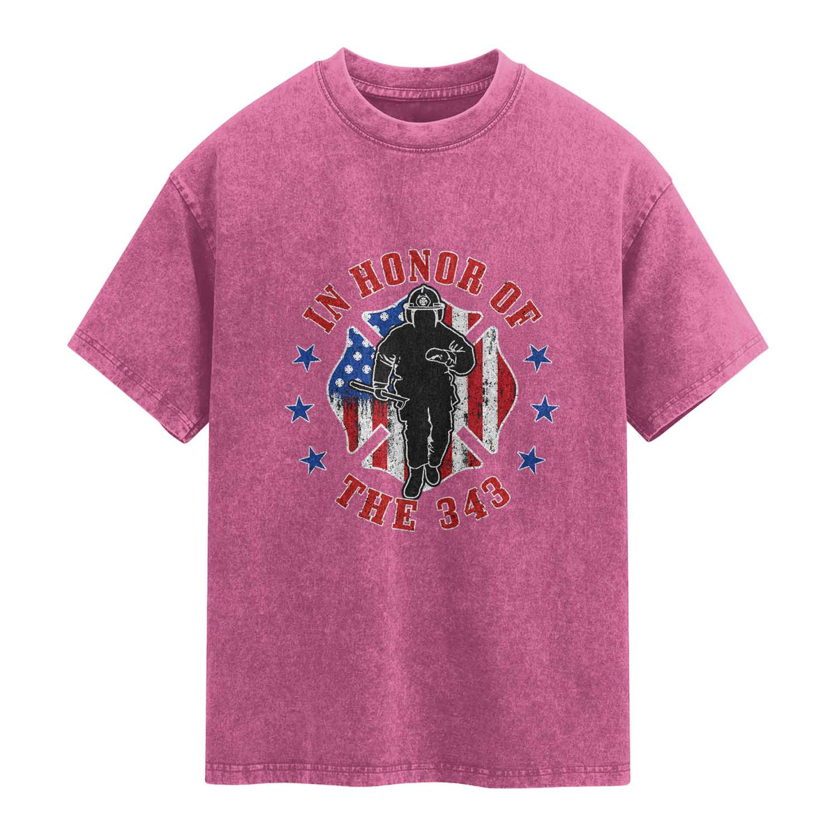 Firefighter Memorial In Honor Of The 343 Maltese Cross Graphic Washed Cotton T-Shirt Patriotic 9 11 Memorial Tribute