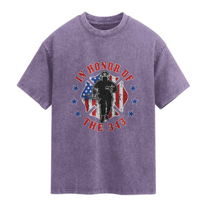 Firefighter Memorial In Honor Of The 343 Maltese Cross Graphic Washed Cotton T-Shirt Patriotic 9 11 Memorial Tribute