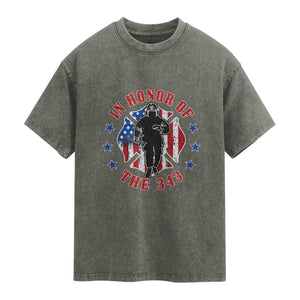 Firefighter Memorial In Honor Of The 343 Maltese Cross Graphic Washed Cotton T-Shirt Patriotic 9 11 Memorial Tribute