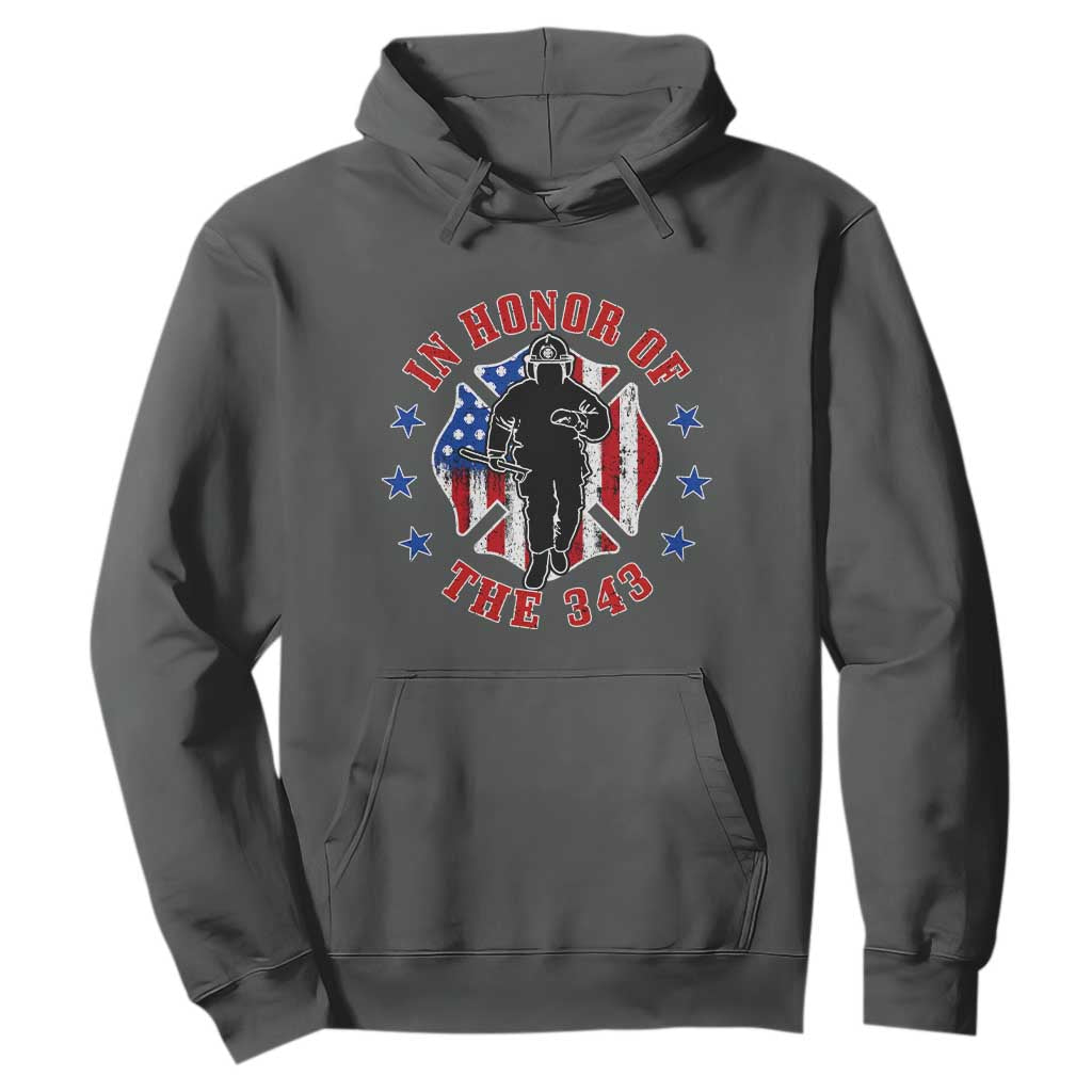 Firefighter Memorial In Honor Of The 343 Maltese Cross Graphic Hoodie Patriotic 9 11 Memorial Tribute TS02 Dark Heather Print Your Wear