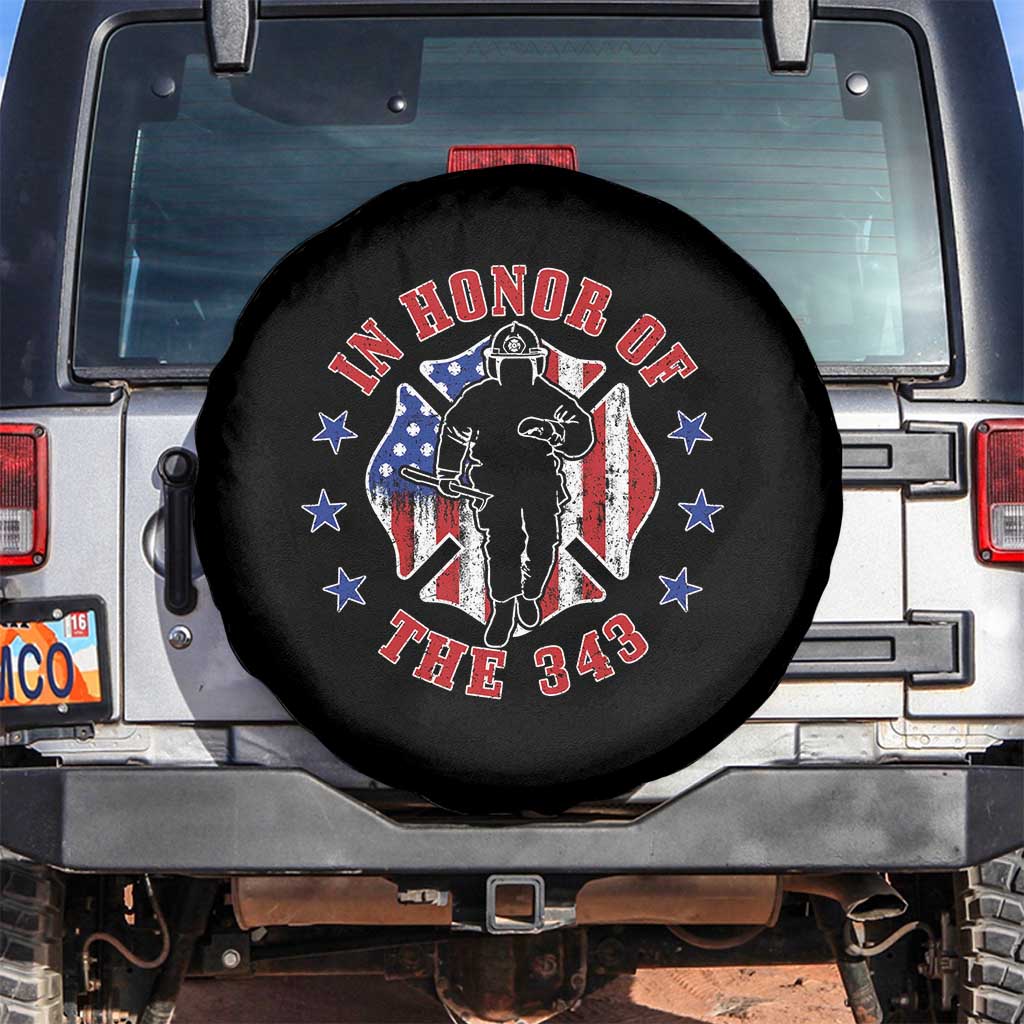 Firefighter Memorial In Honor Of The 343 Maltese Cross Graphic Spare Tire Cover Patriotic 9 11 Memorial Tribute TS02 No hole Black Print Your Wear