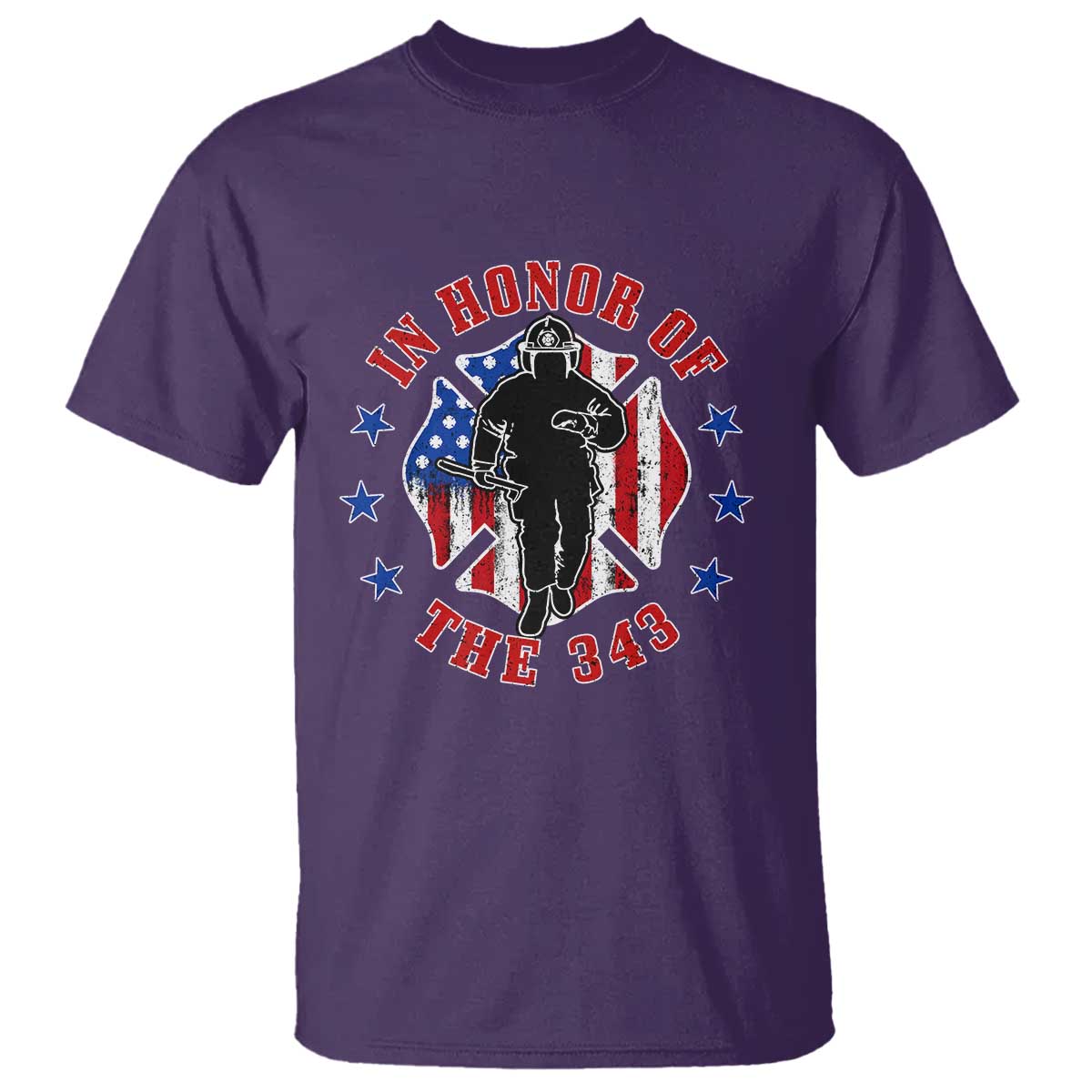 Firefighter Memorial In Honor Of The 343 Maltese Cross Graphic T Shirt Patriotic 9 11 Memorial Tribute TS02 Purple Print Your Wear
