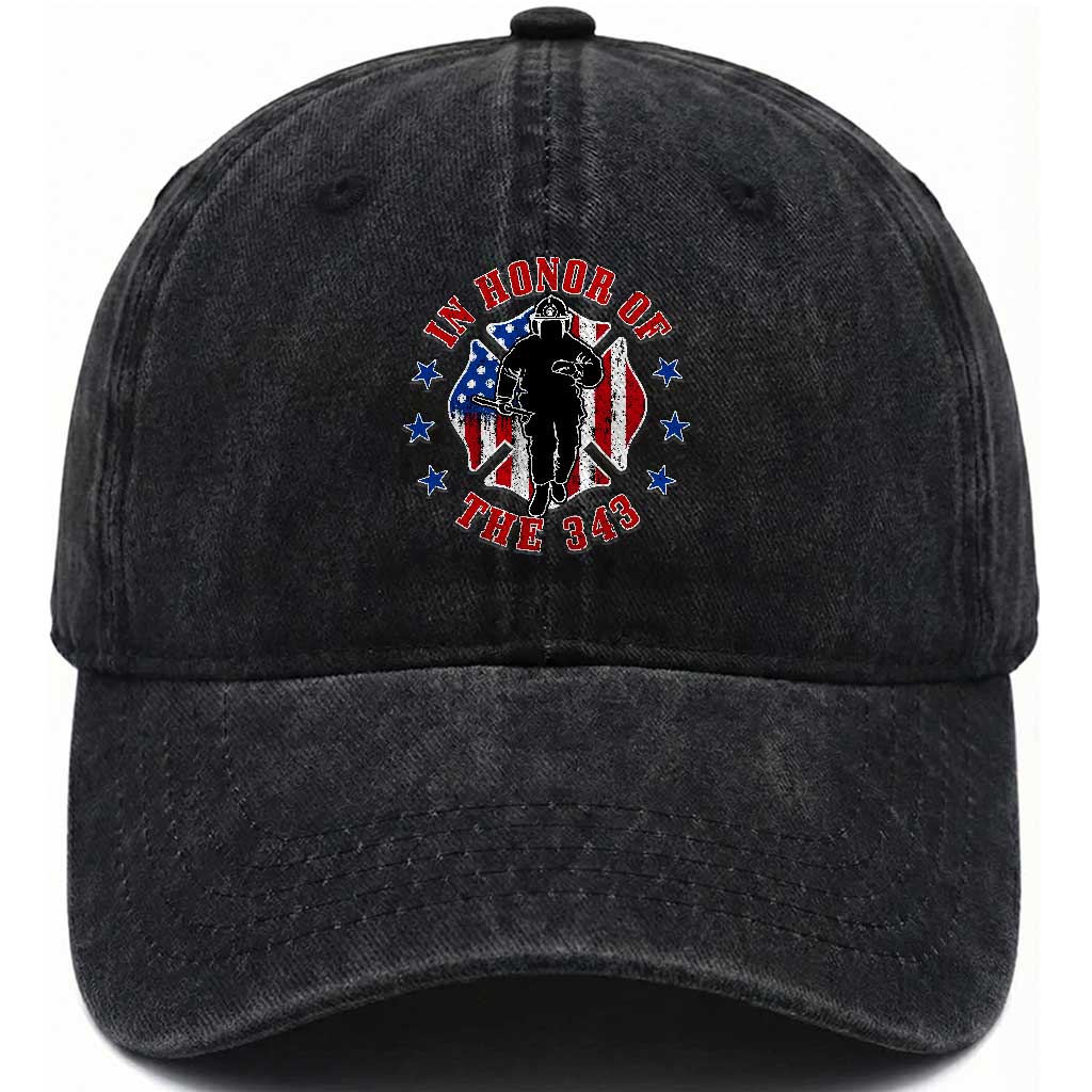 Firefighter Memorial In Honor Of The 343 Maltese Cross Graphic Washed Cotton Baseball Cap Patriotic 9 11 Memorial Tribute TS02 Print Your Wear