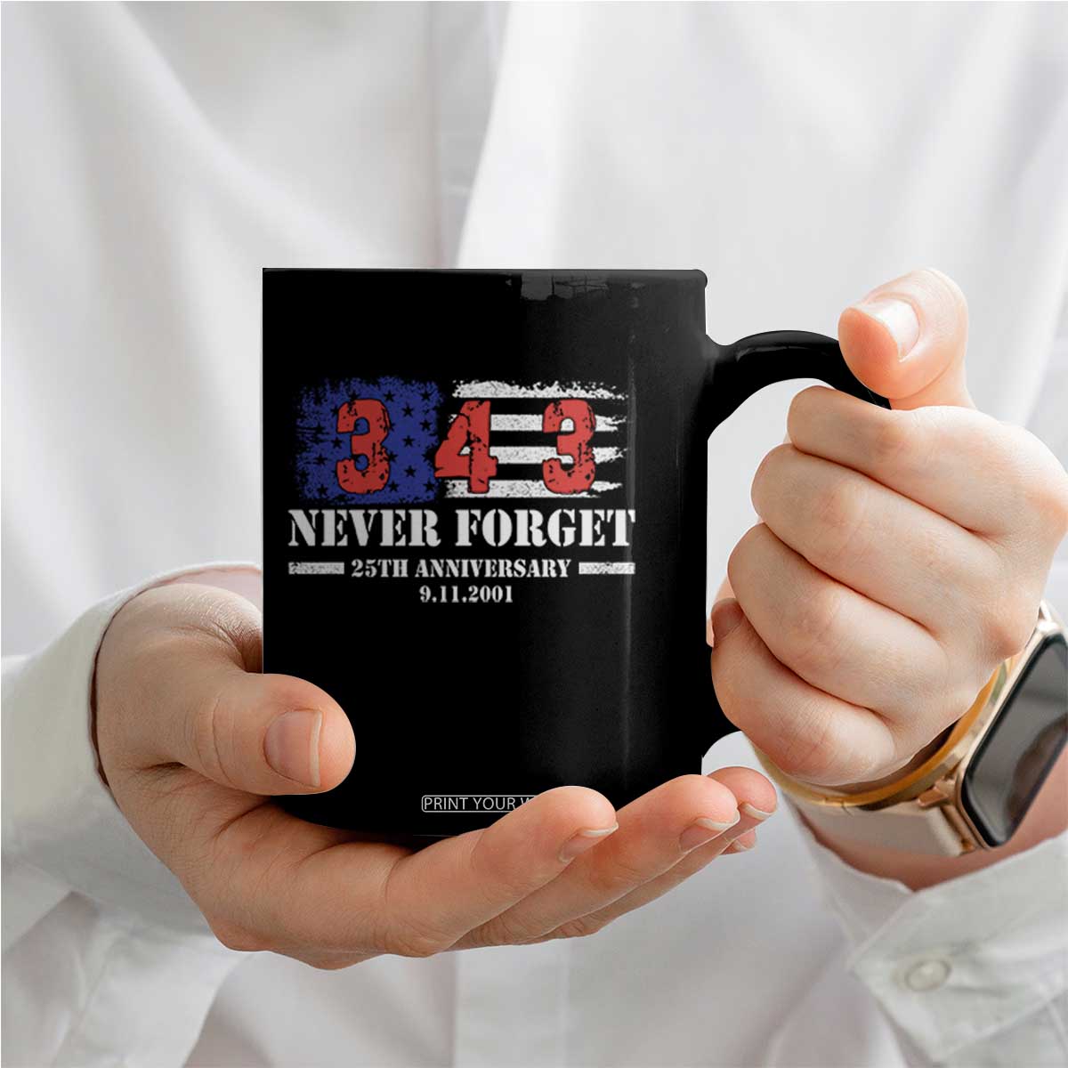 Firefighter Memorial 343 Never Forget American Flag Coffee Mug 25th Anniversary Patriotic Honor 9 11 Tribute