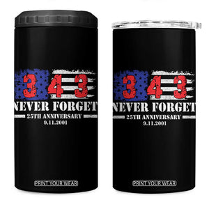 Firefighter Memorial 343 Never Forget American Flag 4 in 1 Can Cooler Tumbler 25th Anniversary Patriotic Honor 9 11 Tribute