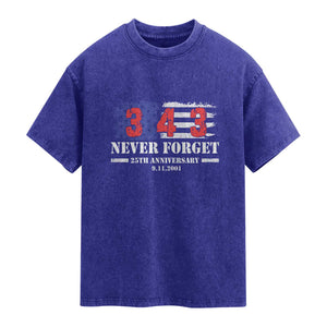 Firefighter Memorial 343 Never Forget American Flag Washed Cotton T-Shirt 25th Anniversary Patriotic Honor 9 11 Tribute
