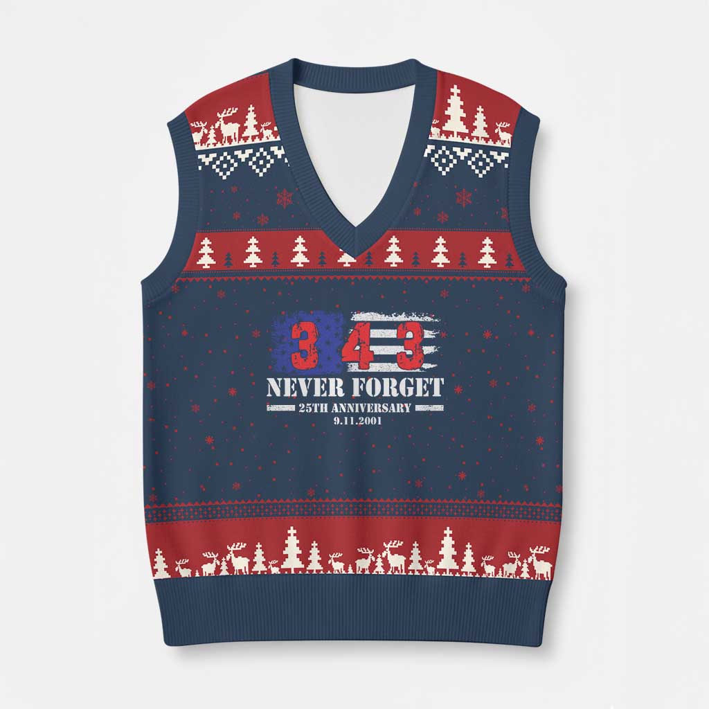Firefighter Memorial 343 Never Forget American Flag V-Neck Knit Sweater Vest 25th Anniversary Patriotic Honor 9 11 Tribute TS02 Navy Red Print Your Wear