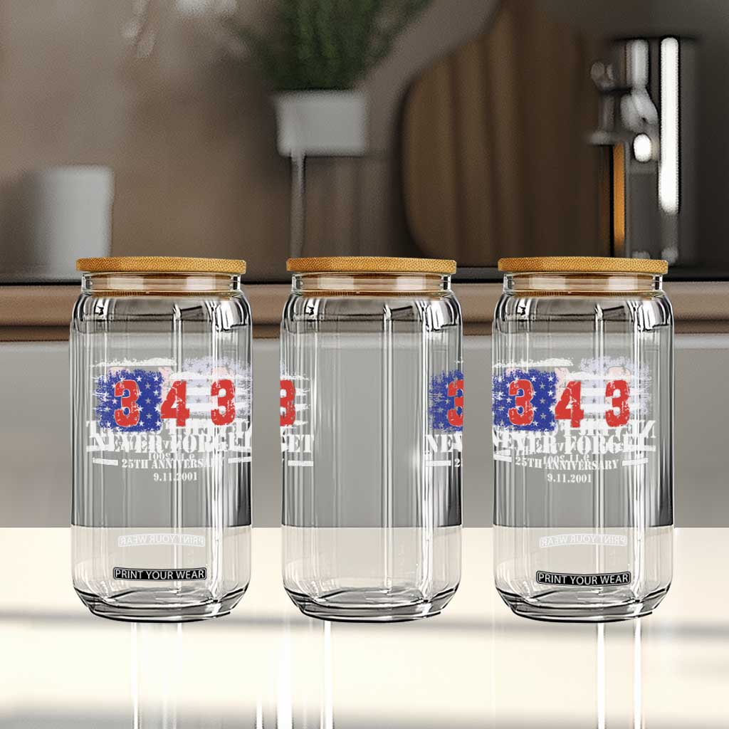 Firefighter Memorial 343 Never Forget American Flag Glass Can 25th Anniversary Patriotic Honor 9 11 Tribute