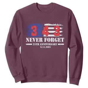 Firefighter Memorial 343 Never Forget American Flag Sweatshirt 25th Anniversary Patriotic Honor 9 11 Tribute TS02 Maroon Print Your Wear
