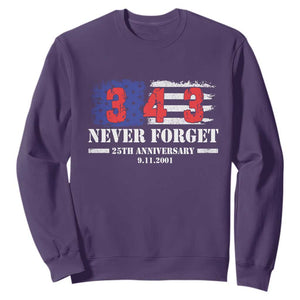 Firefighter Memorial 343 Never Forget American Flag Sweatshirt 25th Anniversary Patriotic Honor 9 11 Tribute TS02 Purple Print Your Wear