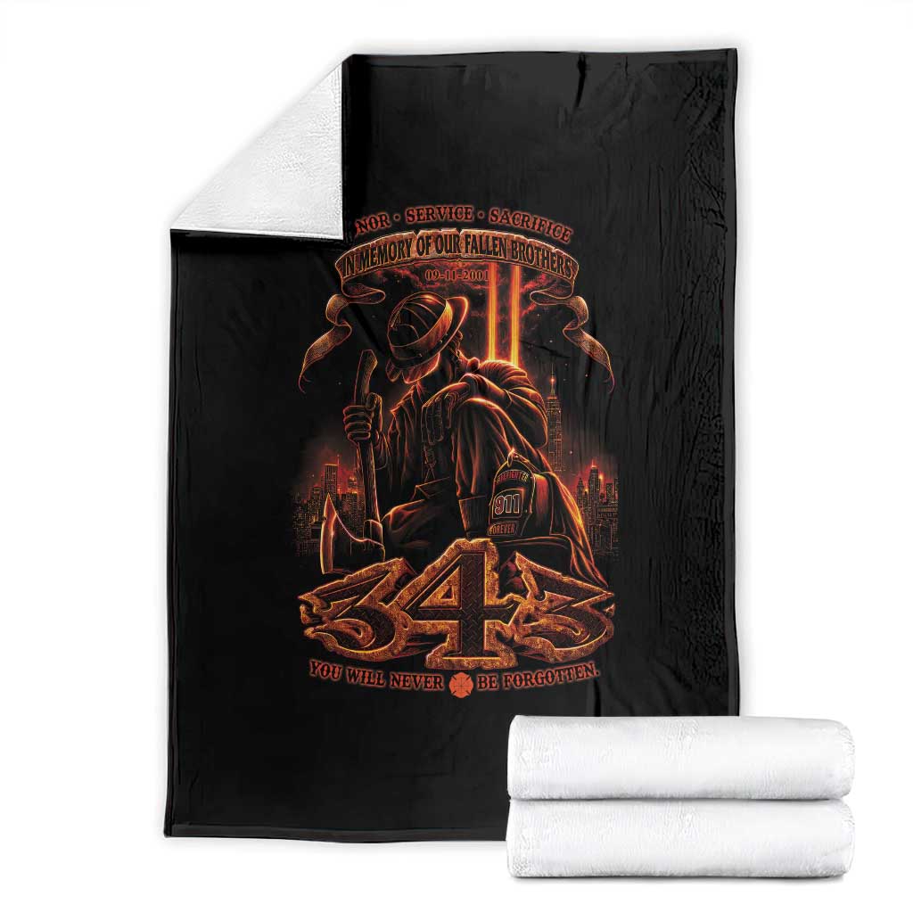 Firefighter Memorial Honor Service Sacrifice 343 Throw Blanket In Memory Of Fallen Brothers Patriotic 9 11 Tribute TS02 Black Print Your Wear