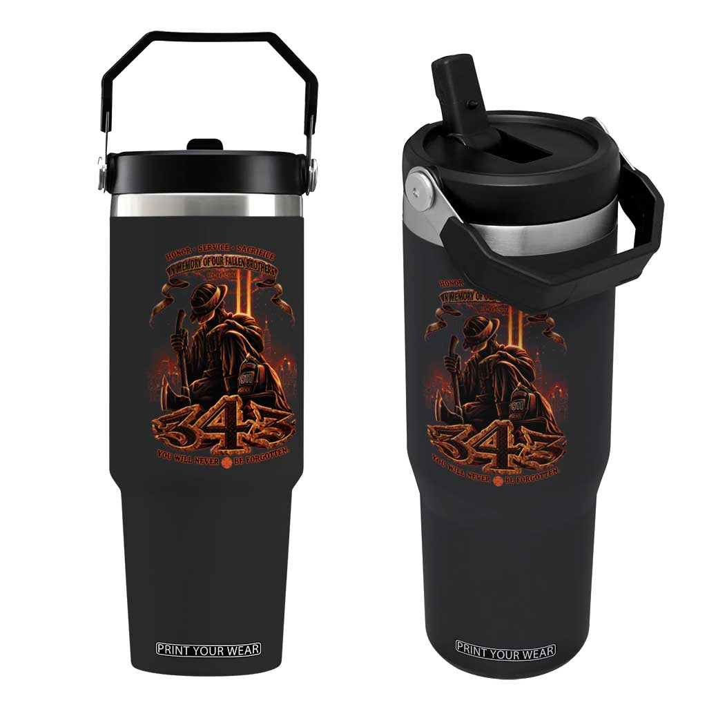 Firefighter Memorial Honor Service Sacrifice 343 Flip Straw Tumbler In Memory Of Fallen Brothers Patriotic 9 11 Tribute TS02 One Size: 30 oz Black Print Your Wear
