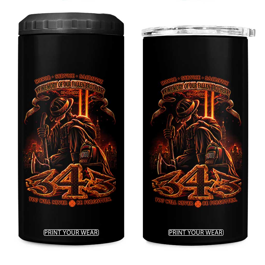 Firefighter Memorial Honor Service Sacrifice 343 4 in 1 Can Cooler Tumbler In Memory Of Fallen Brothers Patriotic 9 11 Tribute TS02 One Size: 16 oz Black Print Your Wear