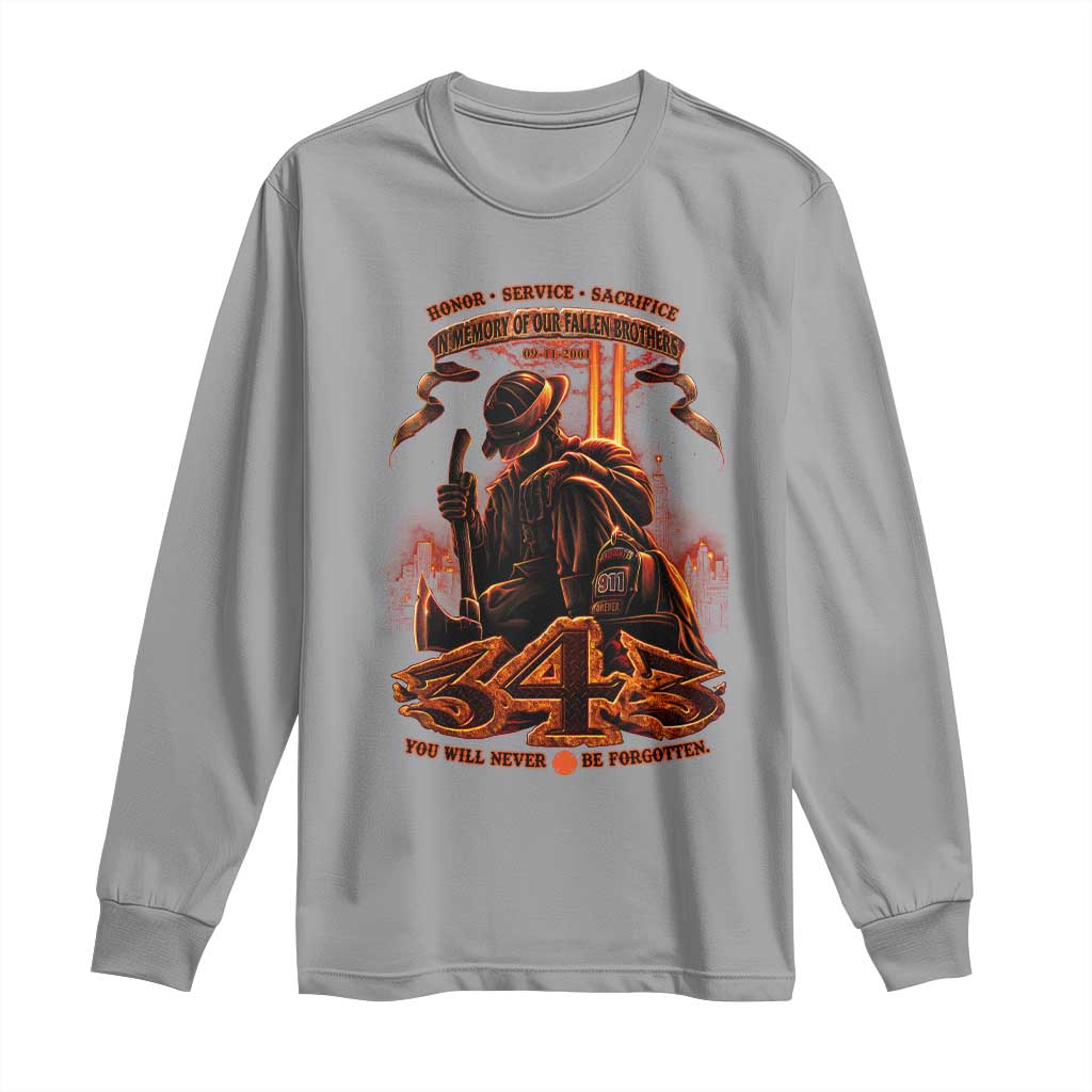 Firefighter Memorial Honor Service Sacrifice 343 Long Sleeve Shirt In Memory Of Fallen Brothers Patriotic 9 11 Tribute TS02 Sport Gray Print Your Wear
