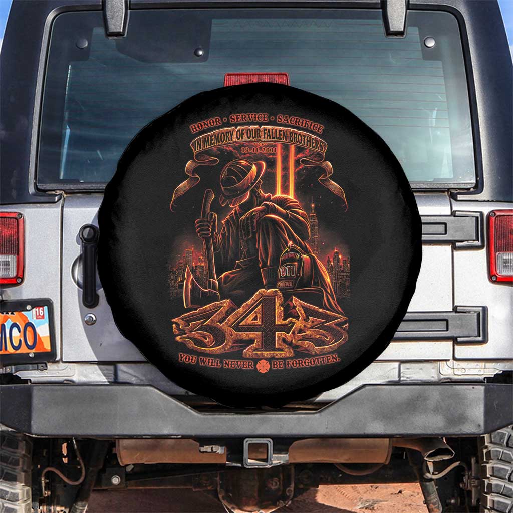 Firefighter Memorial Honor Service Sacrifice 343 Spare Tire Cover In Memory Of Fallen Brothers Patriotic 9 11 Tribute TS02 No hole Black Print Your Wear