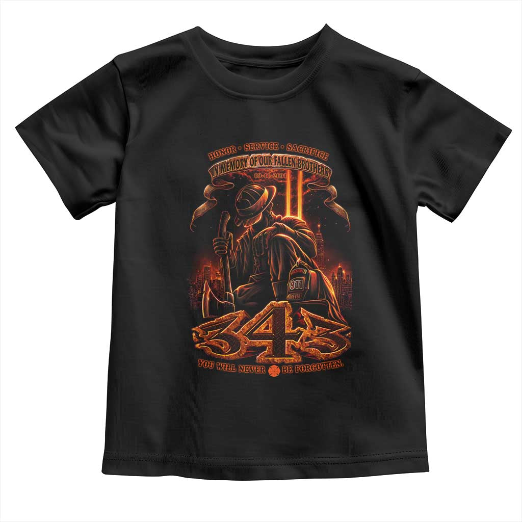 Firefighter Memorial Honor Service Sacrifice 343 Toddler T Shirt In Memory Of Fallen Brothers Patriotic 9 11 Tribute TS02 Black Print Your Wear