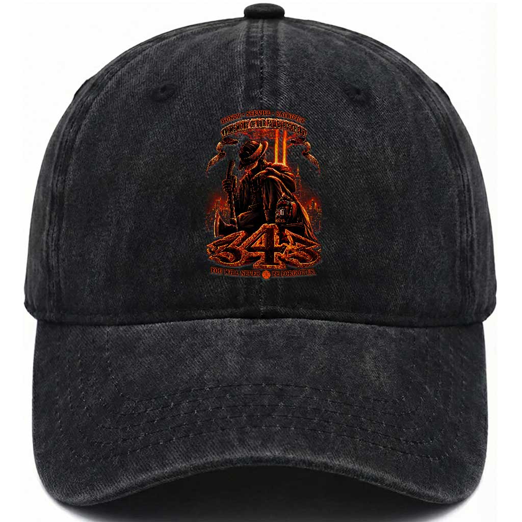 Firefighter Memorial Honor Service Sacrifice 343 Washed Cotton Baseball Cap In Memory Of Fallen Brothers Patriotic 9 11 Tribute TS02 Print Your Wear