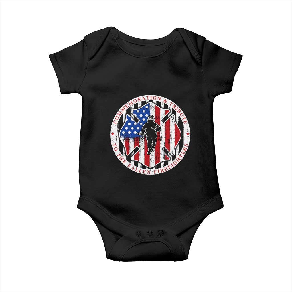 Commemoration Tribute Fallen Firefighters 9 11 Memorial Baby Onesie Maltese Cross Patriotic Honor Fallen Brothers TS02 Black Print Your Wear