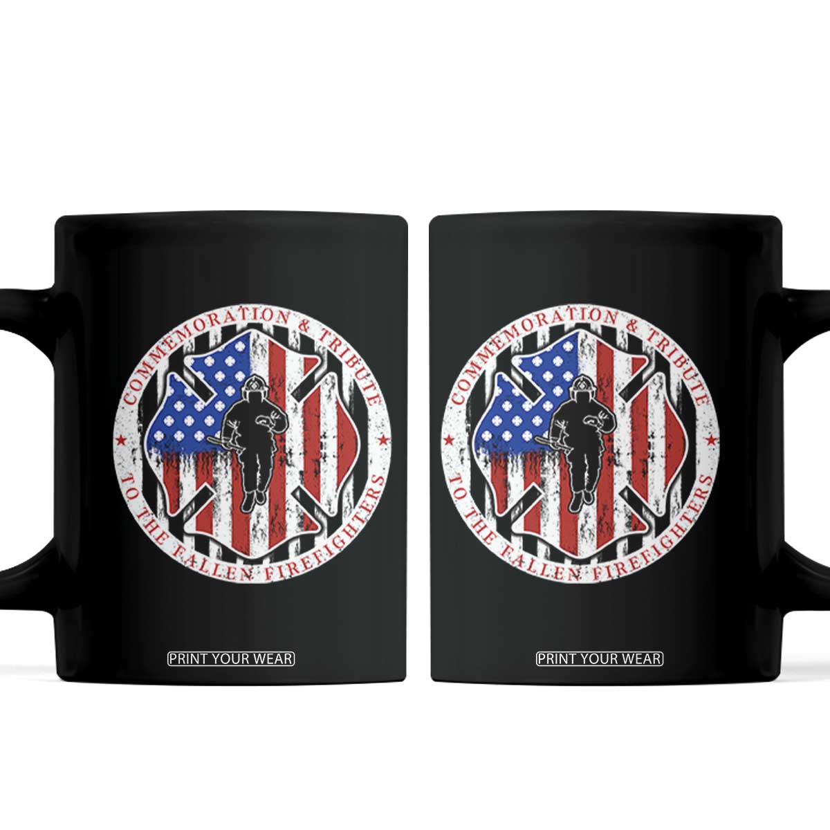 Commemoration Tribute Fallen Firefighters 9 11 Memorial Coffee Mug Maltese Cross Patriotic Honor Fallen Brothers TS02 Black Print Your Wear