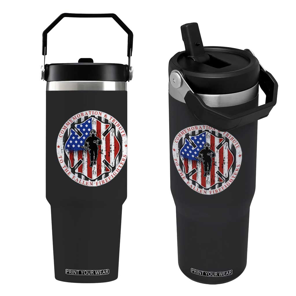 Commemoration Tribute Fallen Firefighters 9 11 Memorial Flip Straw Tumbler Maltese Cross Patriotic Honor Fallen Brothers TS02 One Size: 30 oz Black Print Your Wear