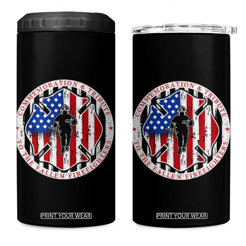 Commemoration Tribute Fallen Firefighters 9 11 Memorial 4 in 1 Can Cooler Tumbler Maltese Cross Patriotic Honor Fallen Brothers