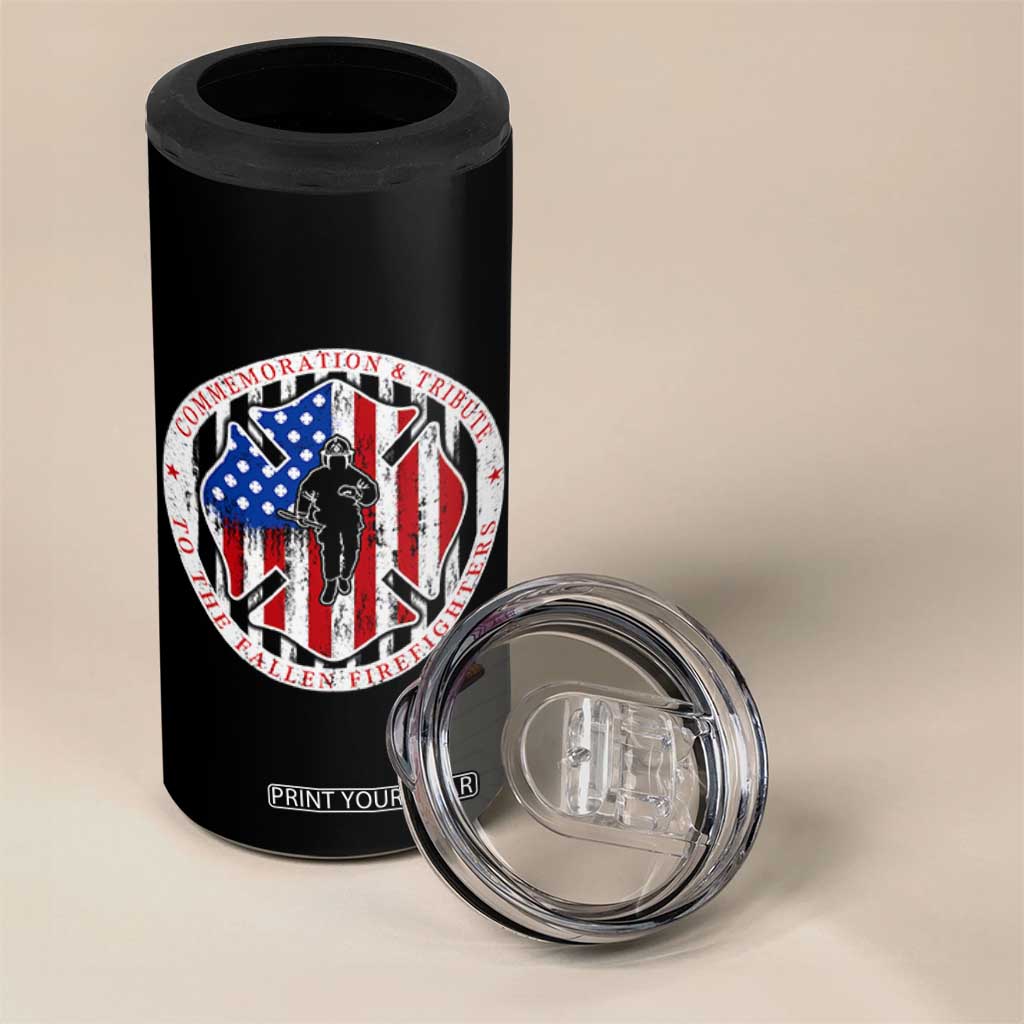 Commemoration Tribute Fallen Firefighters 9 11 Memorial 4 in 1 Can Cooler Tumbler Maltese Cross Patriotic Honor Fallen Brothers