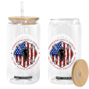 Commemoration Tribute Fallen Firefighters 9 11 Memorial Glass Can Maltese Cross Patriotic Honor Fallen Brothers
