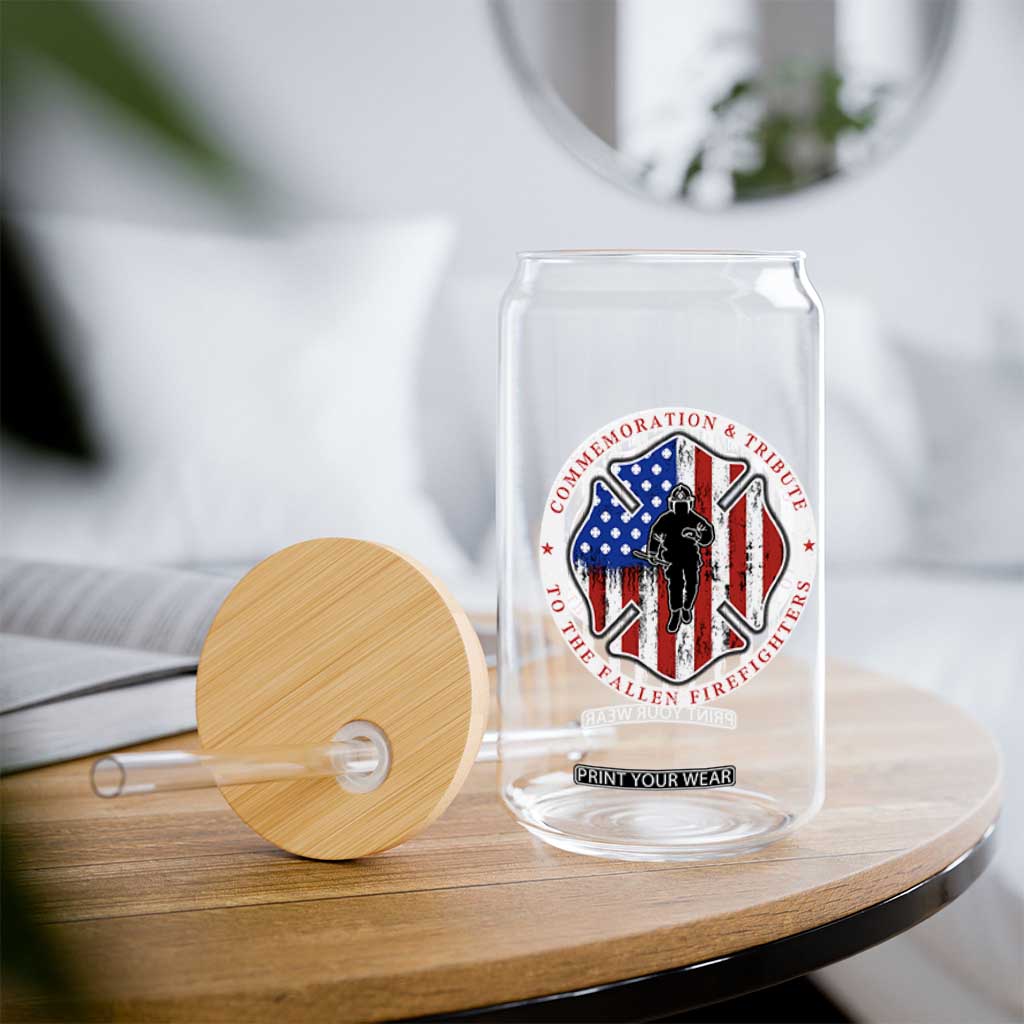 Commemoration Tribute Fallen Firefighters 9 11 Memorial Glass Can Maltese Cross Patriotic Honor Fallen Brothers
