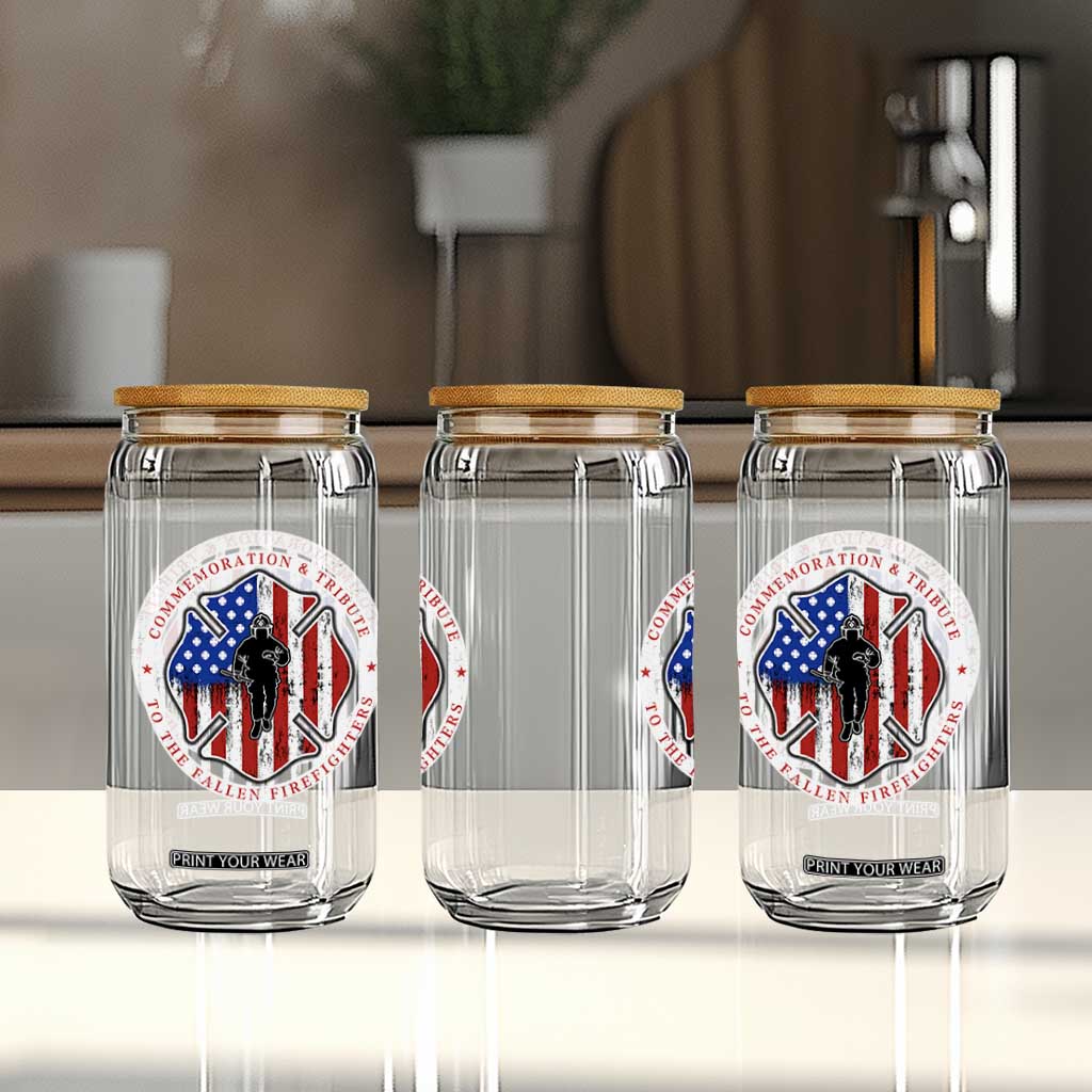 Commemoration Tribute Fallen Firefighters 9 11 Memorial Glass Can Maltese Cross Patriotic Honor Fallen Brothers