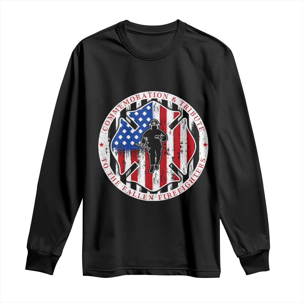 Commemoration Tribute Fallen Firefighters 9 11 Memorial Long Sleeve Shirt Maltese Cross Patriotic Honor Fallen Brothers TS02 Black Print Your Wear