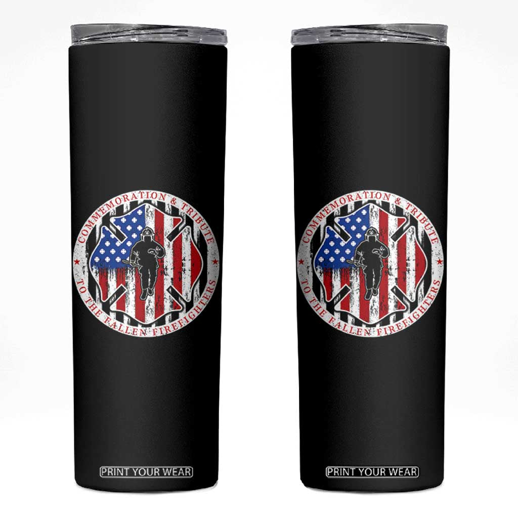 Commemoration Tribute Fallen Firefighters 9 11 Memorial Skinny Tumbler Maltese Cross Patriotic Honor Fallen Brothers TS02 Black Print Your Wear