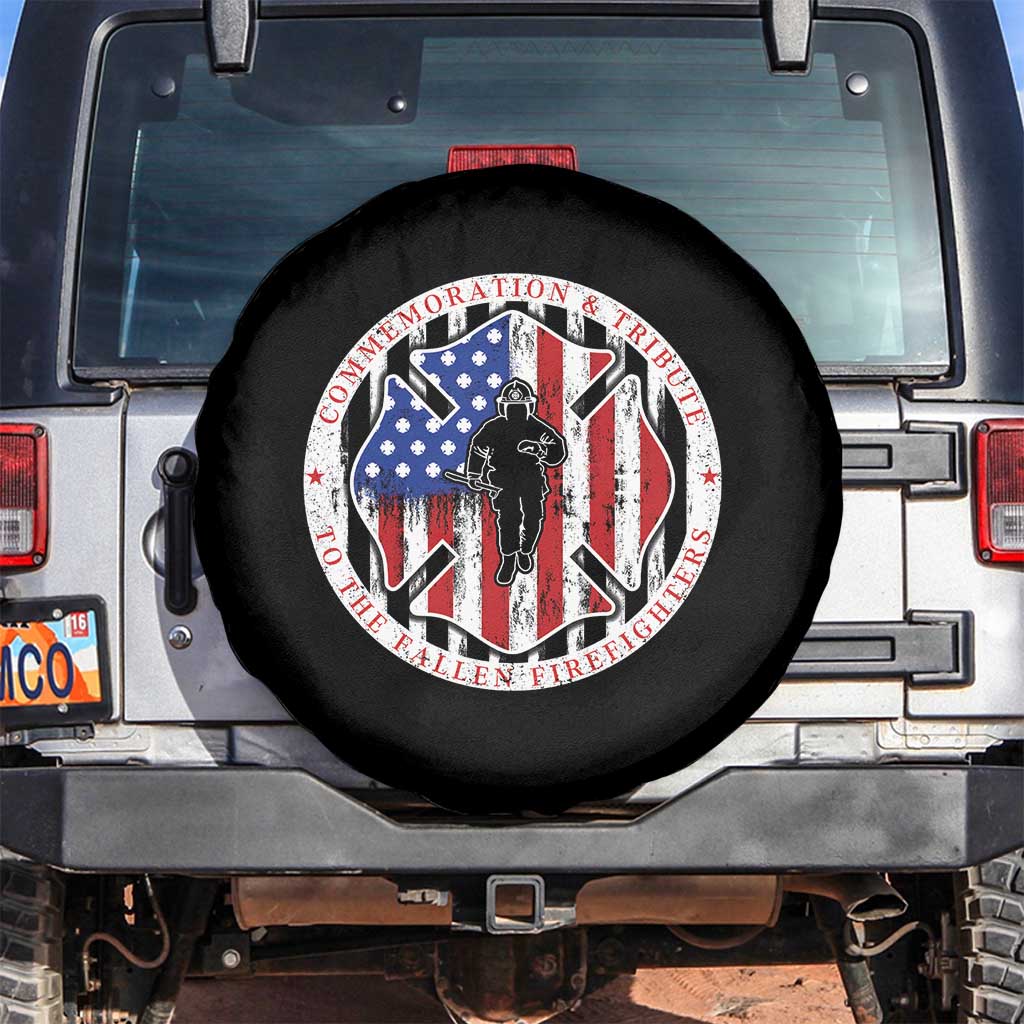 Commemoration Tribute Fallen Firefighters 9 11 Memorial Spare Tire Cover Maltese Cross Patriotic Honor Fallen Brothers TS02 No hole Black Print Your Wear