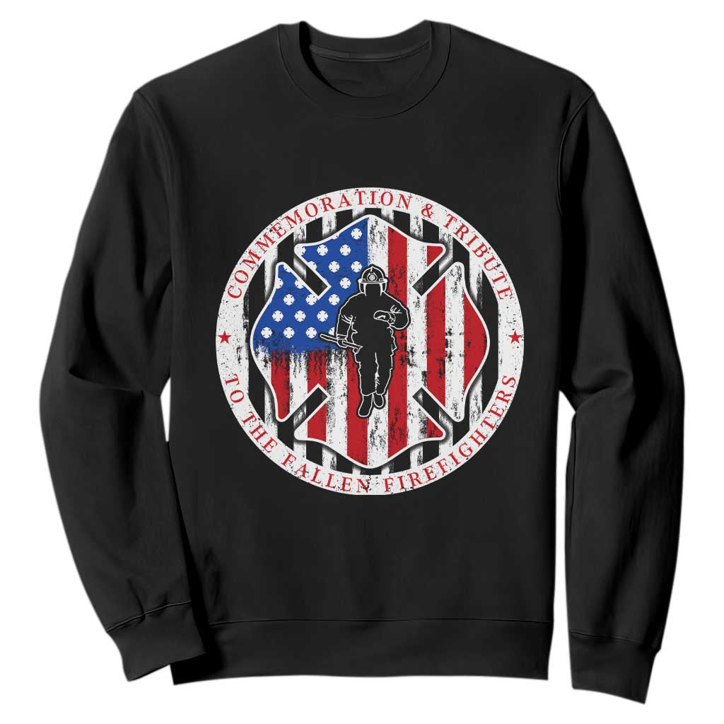 Commemoration Tribute Fallen Firefighters 9 11 Memorial Sweatshirt Maltese Cross Patriotic Honor Fallen Brothers TS02 Black Print Your Wear