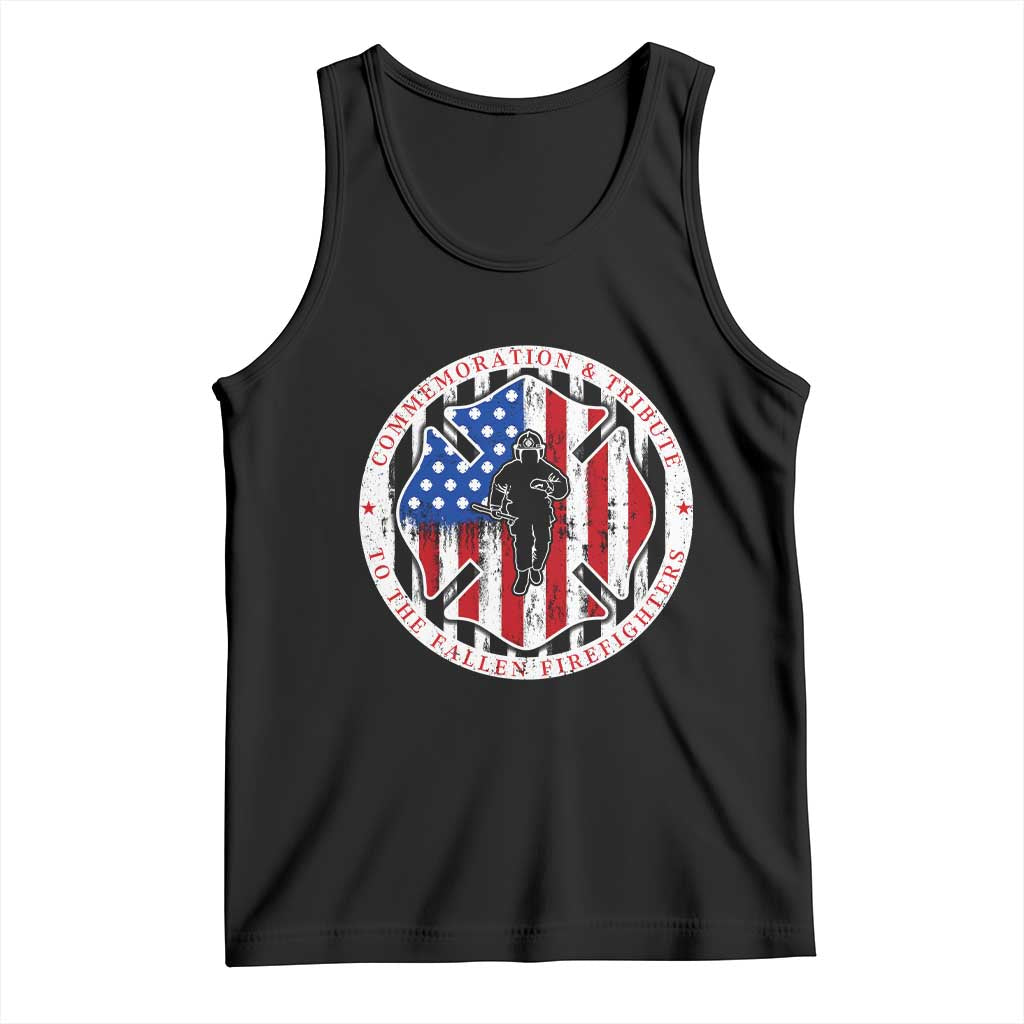 Commemoration Tribute Fallen Firefighters 9 11 Memorial Tank Top Maltese Cross Patriotic Honor Fallen Brothers TS02 Black Print Your Wear