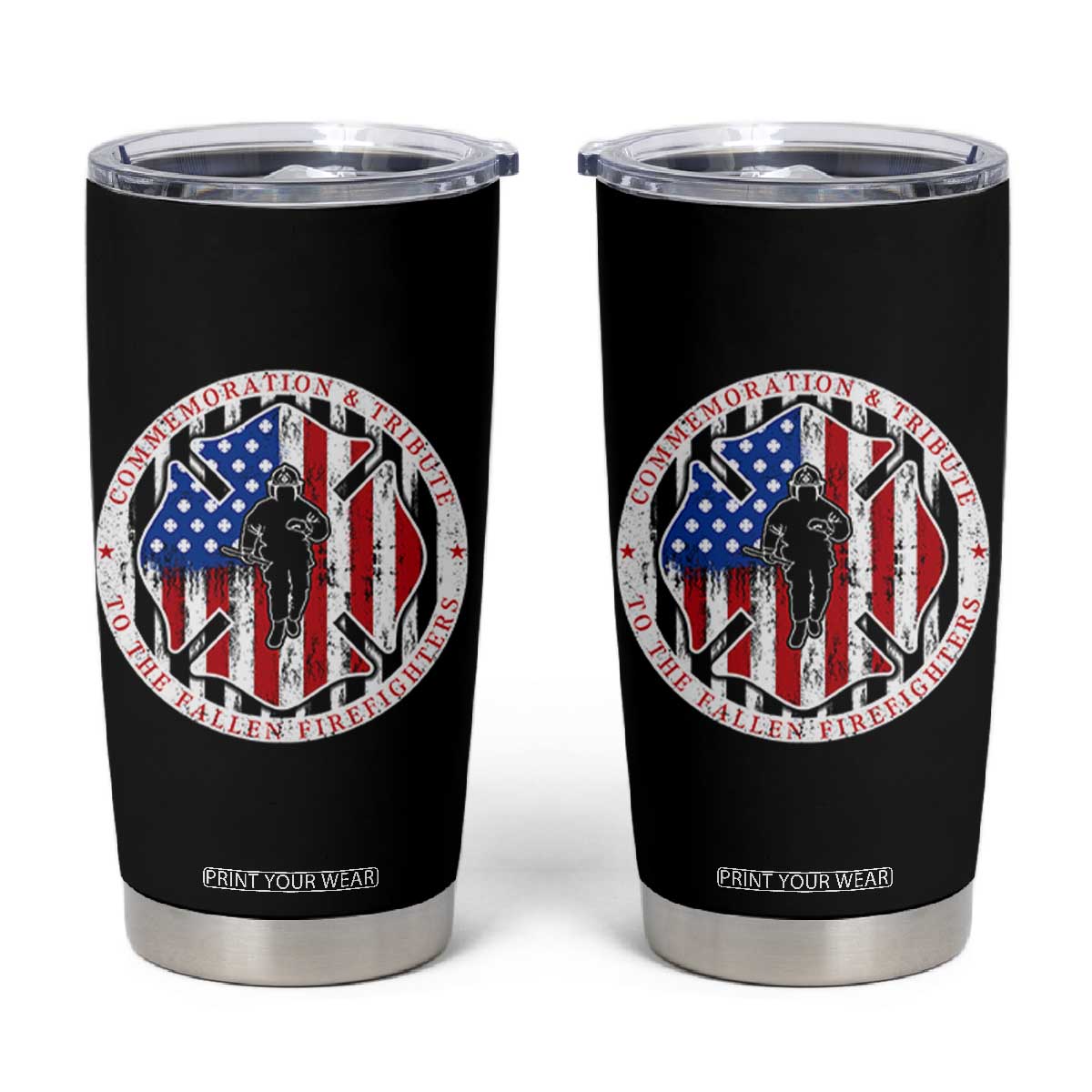Commemoration Tribute Fallen Firefighters 9 11 Memorial Tumbler Cup Maltese Cross Patriotic Honor Fallen Brothers TS02 Black Print Your Wear