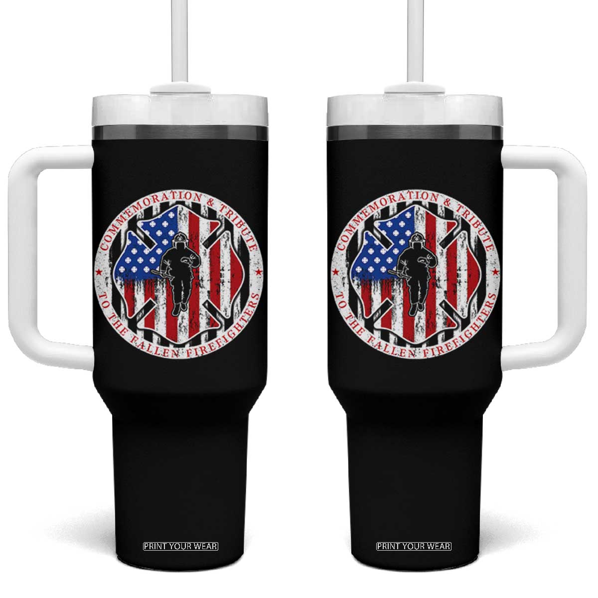 Commemoration Tribute Fallen Firefighters 9 11 Memorial Tumbler With Handle Maltese Cross Patriotic Honor Fallen Brothers TS02 One Size: 40 oz Black Print Your Wear