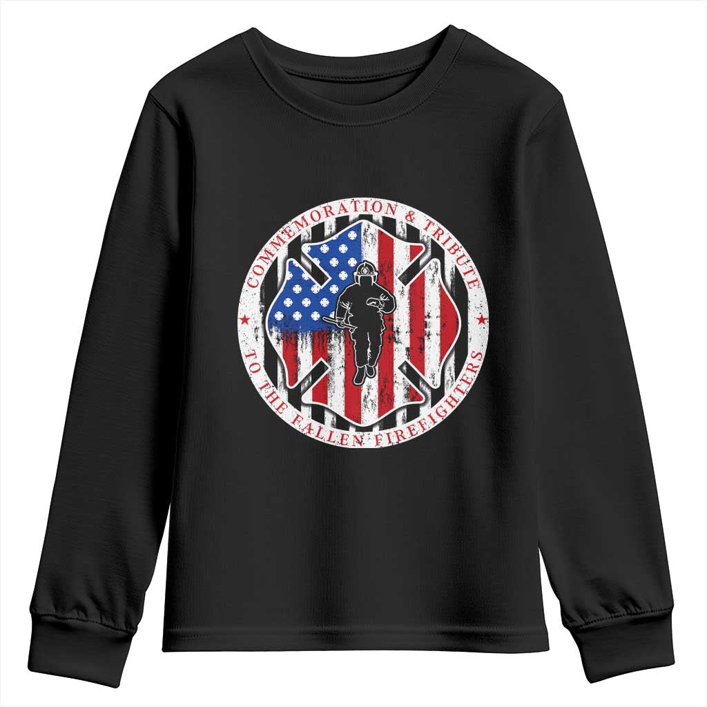 Commemoration Tribute Fallen Firefighters 9 11 Memorial Youth Sweatshirt Maltese Cross Patriotic Honor Fallen Brothers TS02 Black Print Your Wear