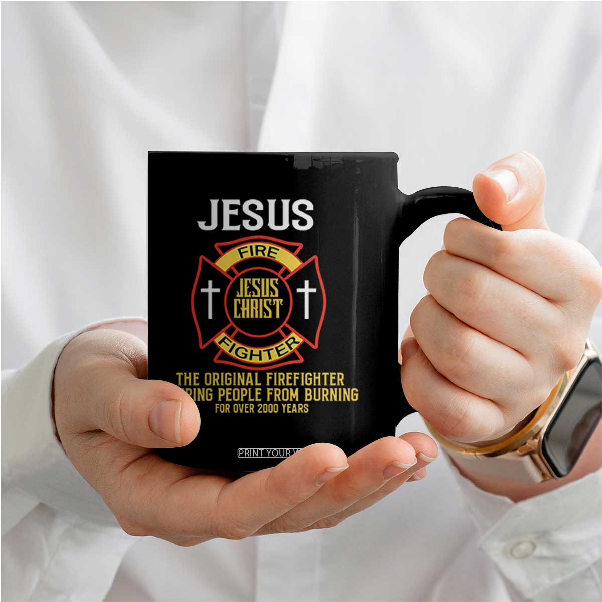 Jesus The Original Firefighter Christian Faith Coffee Mug Keeping People From Burning First Responder