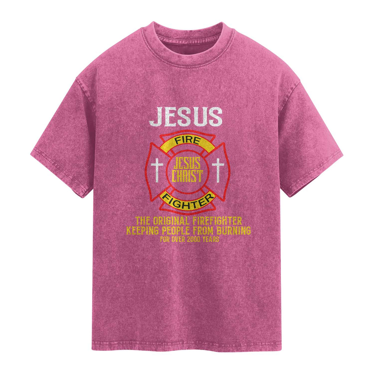 Jesus The Original Firefighter Christian Faith Washed Cotton T-Shirt Keeping People From Burning First Responder
