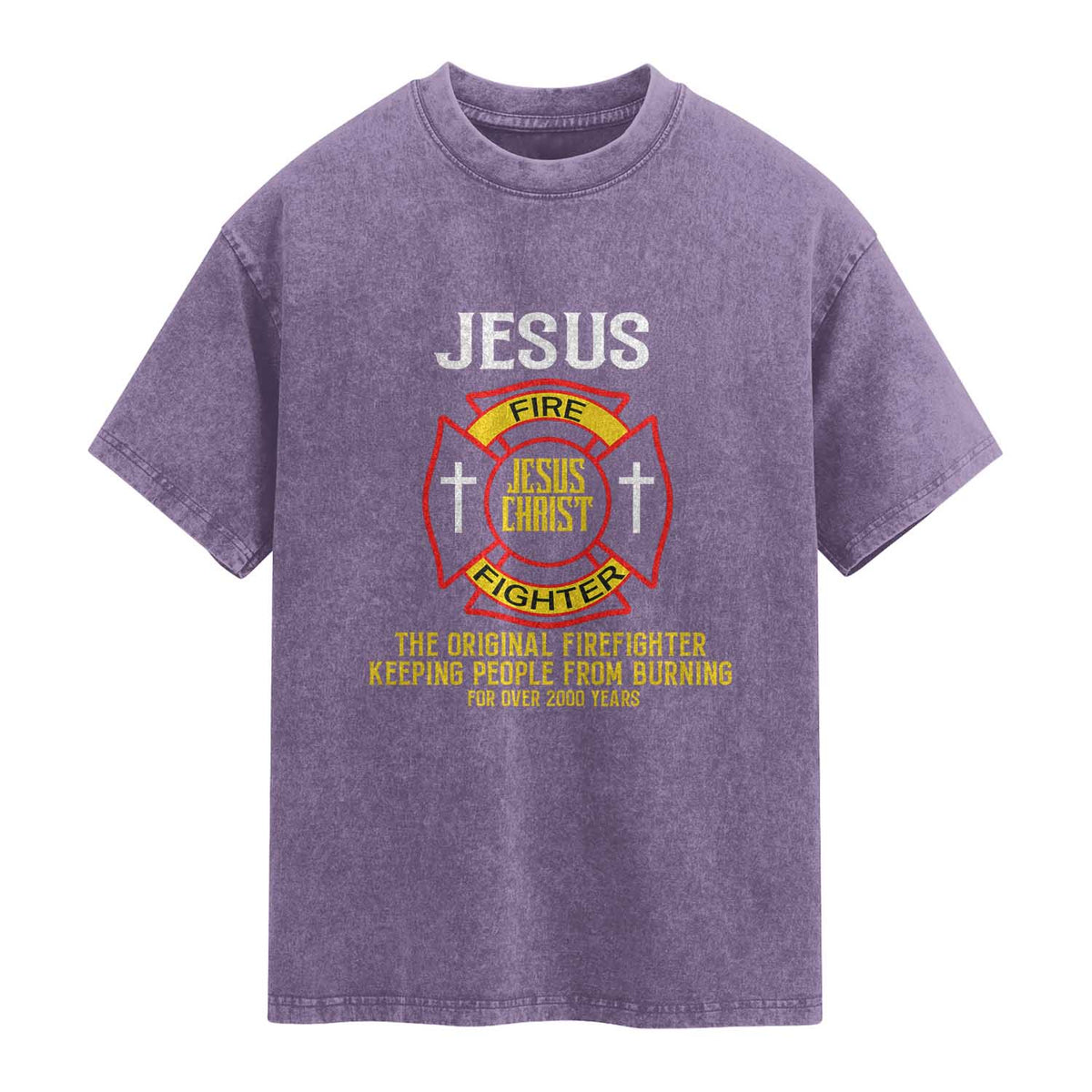 Jesus The Original Firefighter Christian Faith Washed Cotton T-Shirt Keeping People From Burning First Responder