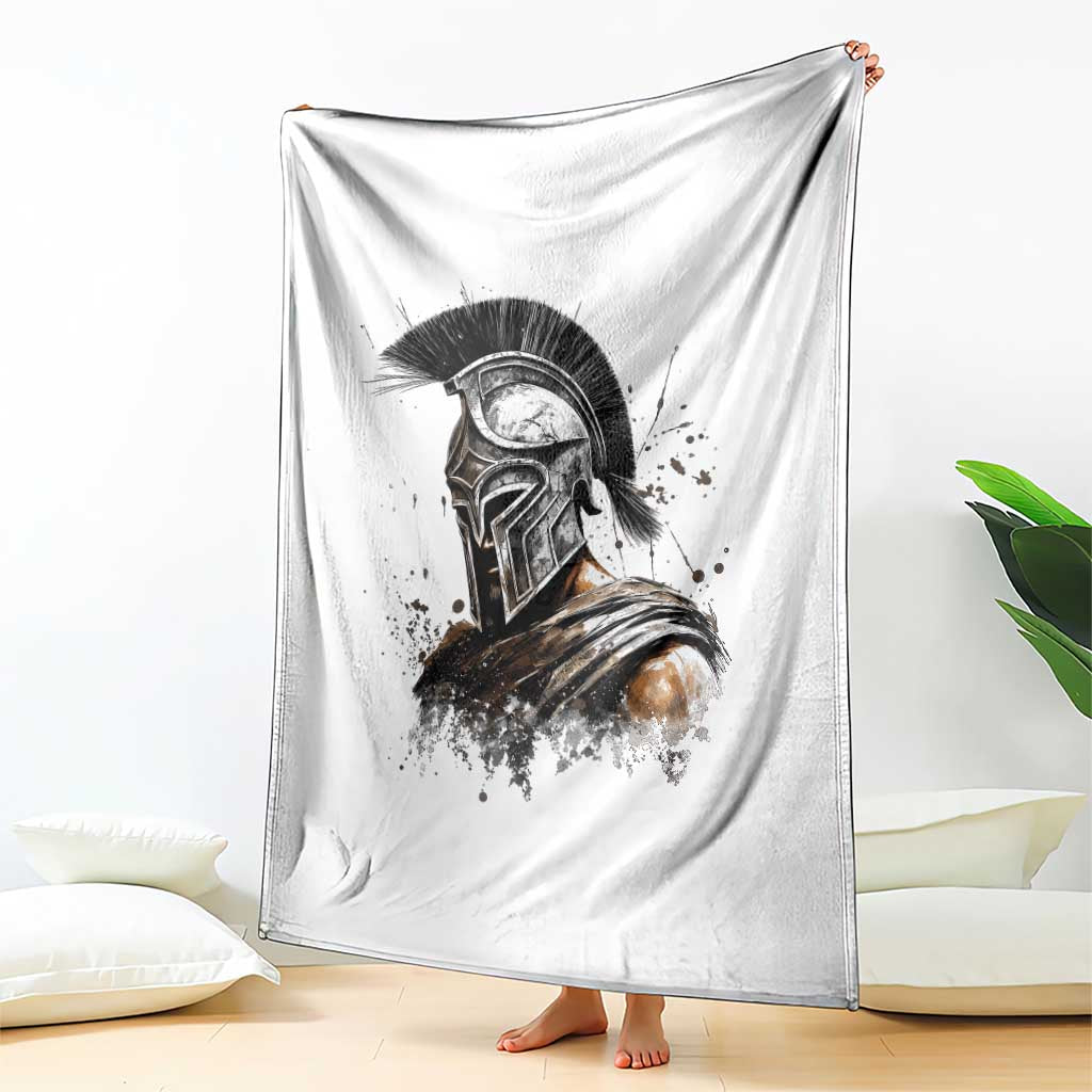 Ancient Spartan Warrior Watercolor Splatter Graphic Throw Blanket Greek Mythology Enthusiast History Gift
