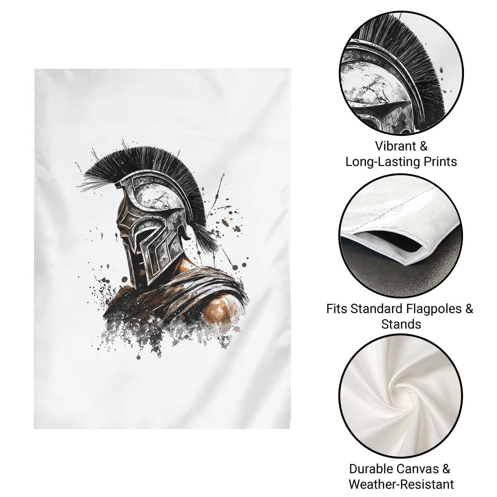 Ancient Spartan Warrior Watercolor Splatter Graphic Garden Flag Greek Mythology Enthusiast History Gift